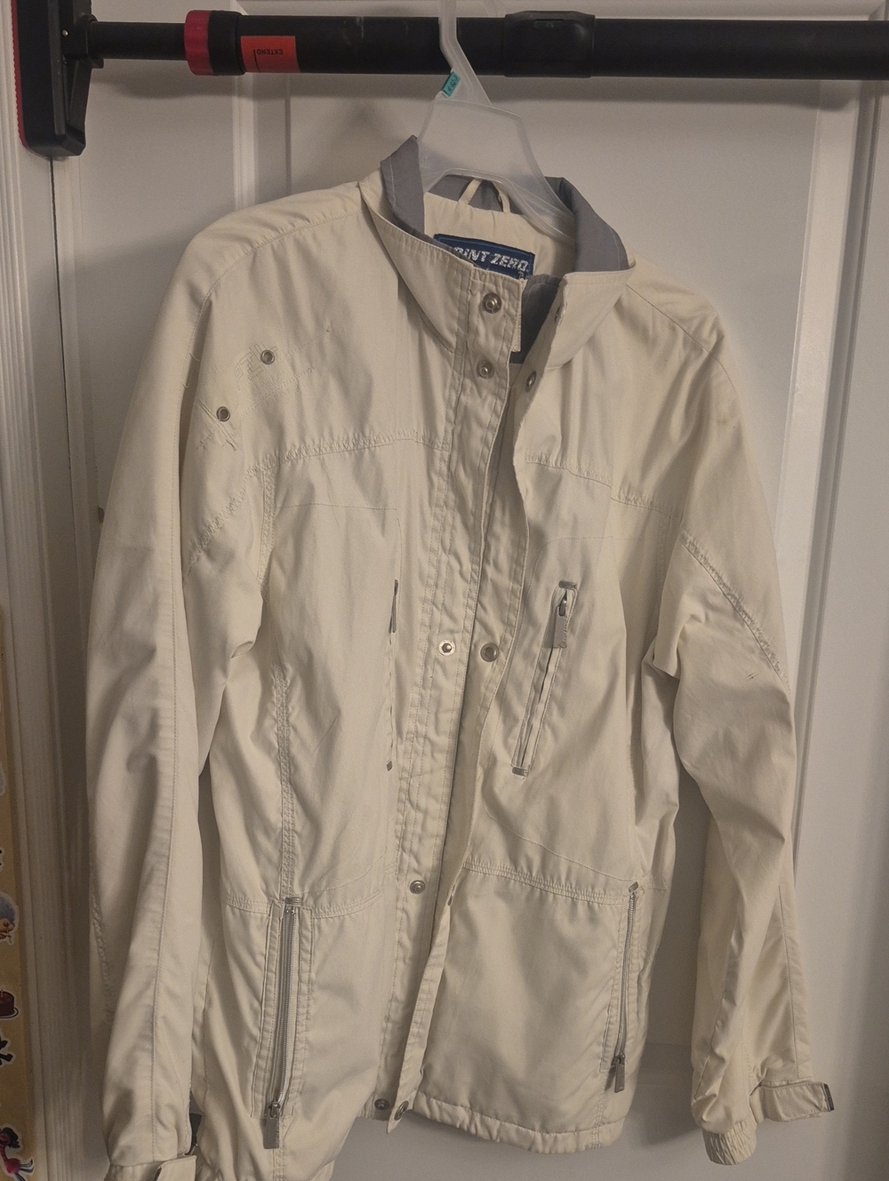 Point Zero Cream Utility Jacket with Contrast Gray Collar